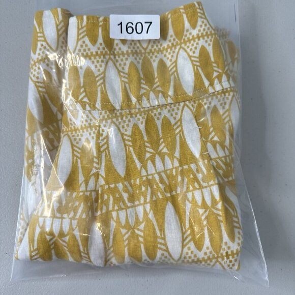 H&M Linen Skirt Yellow White Geometric Size 8 - Picture 2 of 10